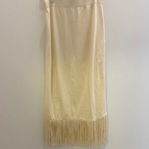 Sandro Cream Pencil Skirt with Fringe